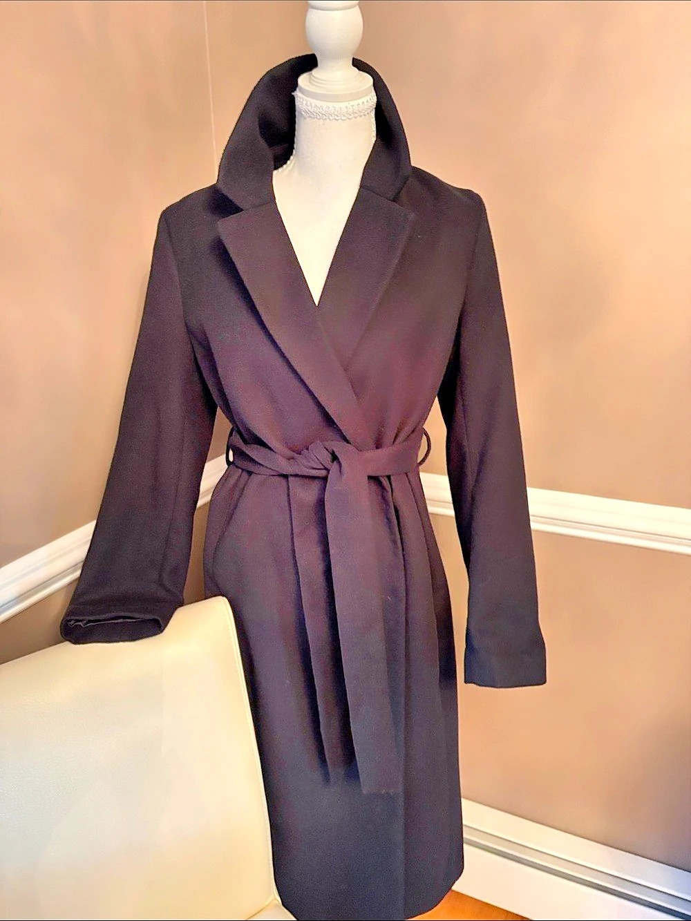 H&M Wrap Trench Coat in Black Size S. Chest is 18 inches across. Length 37in